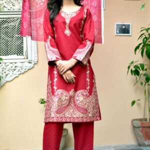 3 piece stitched embroidered jacquard cotton