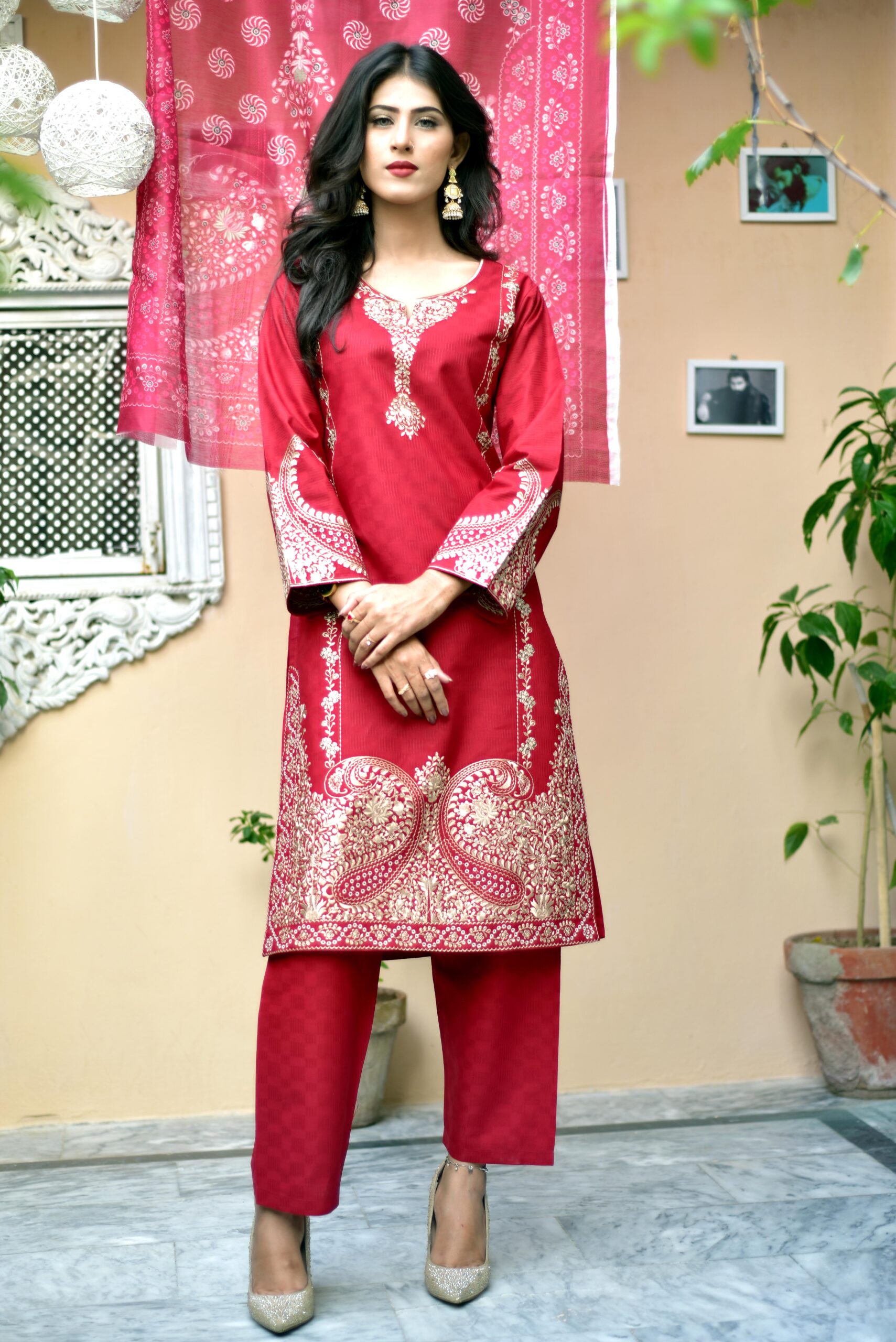3 piece stitched embroidered jacquard cotton