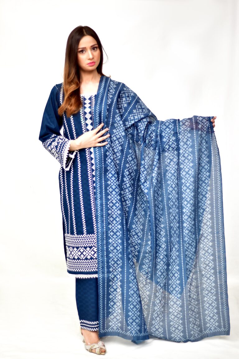 3 piece stitched embroidered jacquard cotton