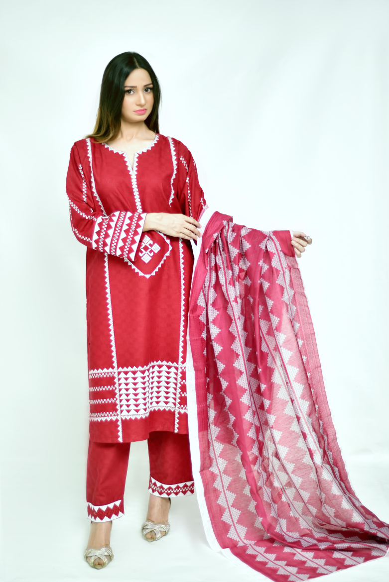 3 piece stitched embroidered jacquard cotton